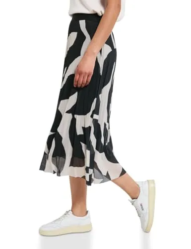 Street One Damen A361723 Rock, Whale Tail Grey, 44 - Röcke für Damen, weich fallender Midi-Rock mit grafischem Muster und elastischem Bund, ideal für luftige Sommerlooks.