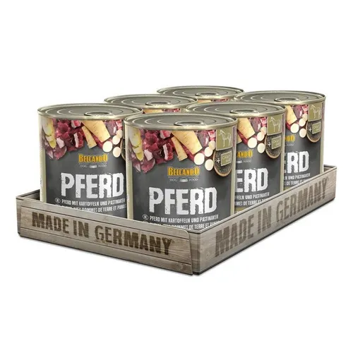 Belcando Pferd Nassfutter - Getreidefreies Futter für sensible Hunde 6x800g - Hochwertiges Nassfutter für Hunde mit Pferd als einzige Proteinquelle. Ideal für sensible Hunde, gut verträglich und proteinreich. In praktischen Dosen für alle Hunderassen.