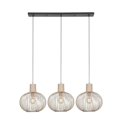 lightling Gisela Pendelleuchte, 3-flammige Hängeleuchte, Ø Schirme: 33 cm, Breite: 120 cm, Höhe: verstellbar bis 150 cm, Metall, exkl. 1 x E27, max: 10W, sand