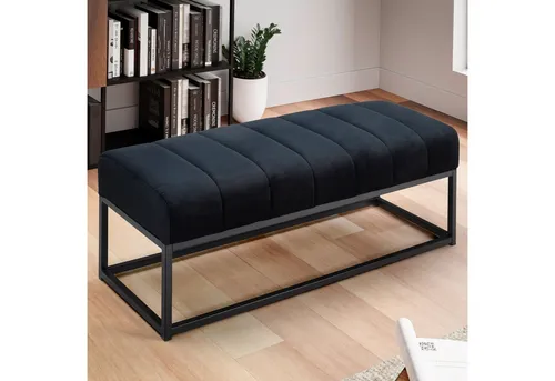 FINEBUY Bettbank FB60343 - Samt Schwarz Polsterbank - Moderne Polsterbank für Flur und Schlafzimmer, bietet komfortable Sitzgelegenheit mit 120 kg Tragkraft und elegantem Samtbezug. Ideal für stilvolle Einrichtung.