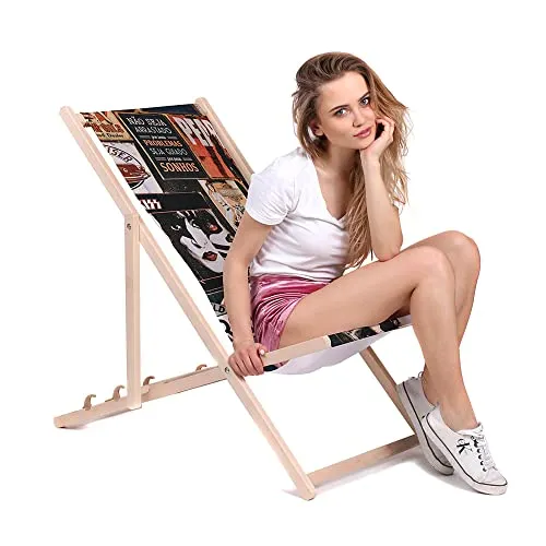 DreamRoots Liegestuhl Klappbar Holz aus Buchenholz, bis 130 kg belastbar, 3-Fach verstellbare Rückenlehne, waschbarer Polyesterbezug