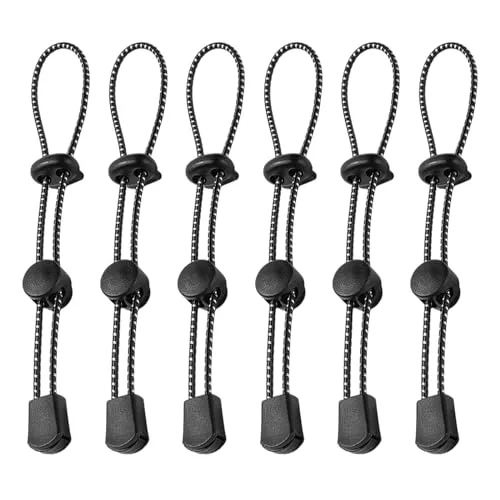 FUIPVGI 6 Stück Bungee Cord, Trekkingstock Befestigungsschnur, Elastisches Seil mit Schnalle, Rucksack Spazierstock Halter Wanderstock Befestigungsschnur Seil für Rucksack Lanyards Kleidung (Schwarz)