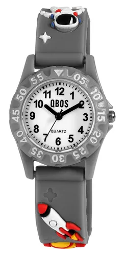 Kinder Armbanduhr Kinderuhr Kids Analog Watch Silikonarmband Weltraum Grau QBOS