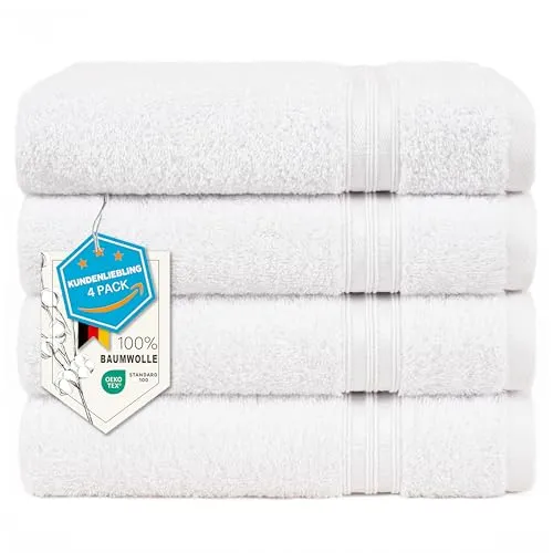Hammetex 4er Badetuch Set – 100% Baumwolle, Weiß in weiß von Hammetex