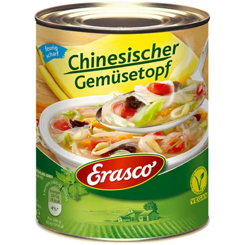 Erasco Chinesischer Gemüsetopf 800g - Fertiggericht mit viel leckerem Gemüse, vegan und ideal für eine schnelle, gesunde Mahlzeit.