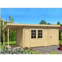 Alpholz Gartenhaus Holz Maria mit Anbau & Schleppdach, 600x279 cm - Gartenhaus mit Anbau und Schleppdach, ideal für Gartengeräte und als gemütliche Sitzecke. Robuste Bauweise mit hochwertiger Isolierverglasung für optimalen Witterungsschutz.