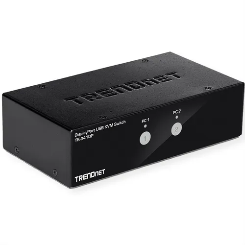 TRENDnet 2-Port DisplayPort KVM Switch (TK-241DP) - KVM-Switch mit 2 Anschlüssen, ermöglicht den schnellen Wechsel zwischen zwei PCs, ideal für effizientes Arbeiten und platzsparende Lösungen.