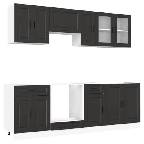 vidaXL 8-tlg. Küchenschrank-Set Porto Schwarz Holzwerkstoff von vidaXL