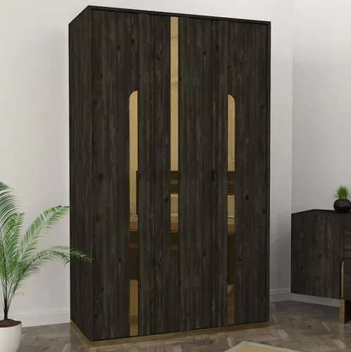 Kleiderschrank Schlafzimmer Modernes Design Schwarz Holz - Stylischer Kleiderschrank mit 3 Türen und 7 Fächern. Ideal für die Aufbewahrung im Schlafzimmer, mit eleganter schwarzer Oberfläche und stabiler Konstruktion. Maße: 130 x 60 x 216 cm, Montage erforderlich.
