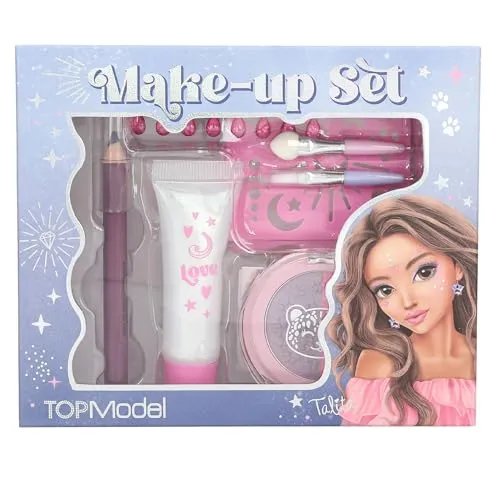 Depesche 13956 TOPModel - Schmink Set Beauty and Me in Pink- und Lilatönen, inkl. Make-Up Stift, Glitzergel, Dekosteine UVM.