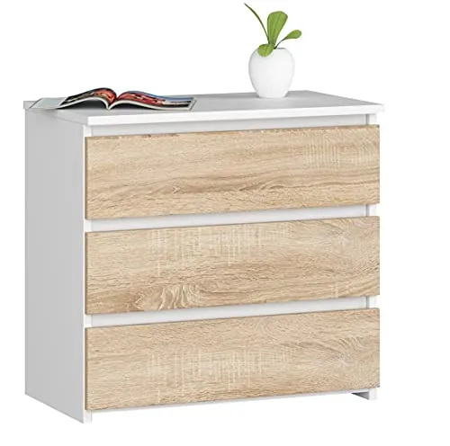 AKORD Kommode CL-3 mit 3 Schubladen | Modernes Design für Wohnzimmer und Schlafzimmer - Kommode in minimalistischem Stil mit 3 Schubladen, ideal für kleine Räume. Pflegeleichte, laminierte Oberfläche und stabile Bauweise für vielseitige Nutzung.
