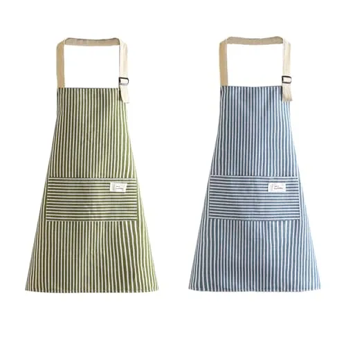 EUPSIIU 2 Stücke Chef Küchenschürzen, Verstellbare Schürze, Kochschürze mit 2 Taschen, Küchenschürze, Küchenschürzen für Männer Damen, Schürze zum Kochen, Backen, Malen, Hausarbeit (Grün, Blau)