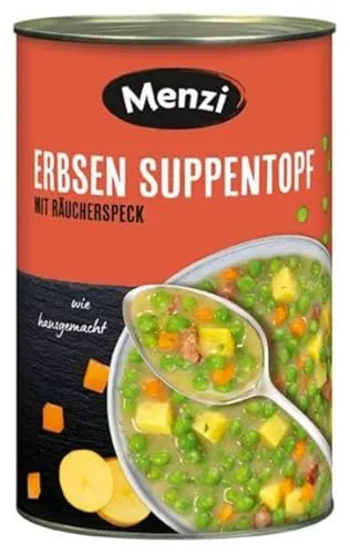 Menzi Erbsen Suppentopf mit Räucherspeck, 4200g - Herzhafter Suppentopf mit Räucherspeck, ideal für kalte Tage und große Familien. Perfekte Kombination aus Geschmack und Nährstoffen.