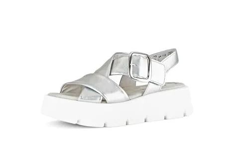 Gabor Damen Plateausandalen, Frauen Sandalen,Dicke Sohle,bequem,Sommerschuhe,Freizeitschuhe,offene Schuhe,Silber (Weiss),35.5 EU / 3 UK
