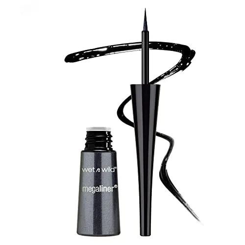 Wet n Wild, MegaLiner Liquid Eyeliner, flüssiger Eyeliner mit flexiblem Pinsel, Augen-Make-up, schnelltrocknende flüssige und pigmentierte Formel, Schwarz