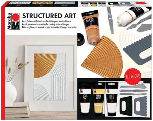 Marabu Acrylpasten-Set Structured Art - Schreibutensilien, 6 vielseitige Acrylpasten für kreative Strukturen und Effekte auf verschiedenen Oberflächen.