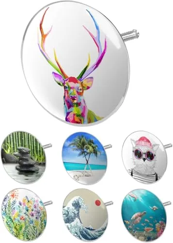 arteneur® - Badewannenstöpsel Universal mit Motiv Bunter Hirsch | Dreifach Dichtung | Verstellbar | Rostfrei | Extra Schwer für stabilen Halt | Stöpsel Badewanne Zubehör