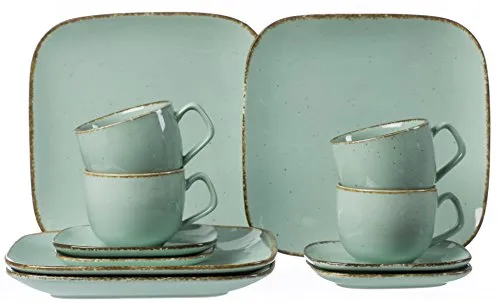 RitzenhoffundBreker Kaffeeservice Casa für 4 Personen, blau, eckig - 12-teiliges Porzellan-Set im Vintage-Look mit einzigartigen Farbsprenkel. Spülmaschinengeeignet und ideal für stilvolle Kaffeerunden.