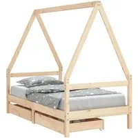 vidaXL Kinderbett mit Schubladen 80x160 cm aus Massivholz - Klassisches Kinderbett aus massivem Kiefernholz mit Hausdesign und praktischen Schubladen für Spielzeug und Kleidung, ideal für Ordnung im Kinderzimmer.