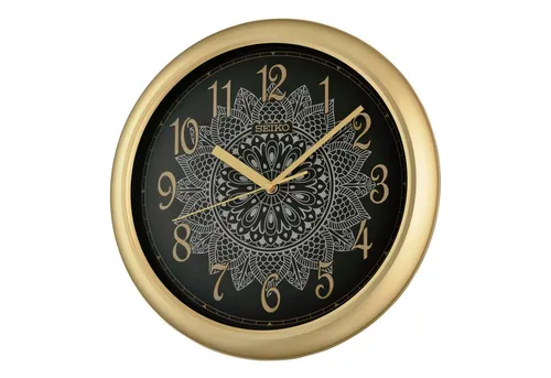 Seiko QHA018G Wanduhr Quarz Goldfarben/Schwarz - Elegante Wanduhr mit präzisem Quarzwerk und stilvollem Mandala-Zifferblatt, perfekt für eine stilvolle Wohnatmosphäre.