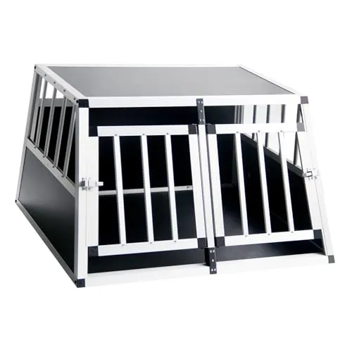 Gegaden Hunde Transport Box mit 2 Türen Alu Box für den Transport MDF Platten Aluminium Autotransportbox Autobox Reisebox Gitterbox Welpen Transportbox 89 * 69 * 50cm