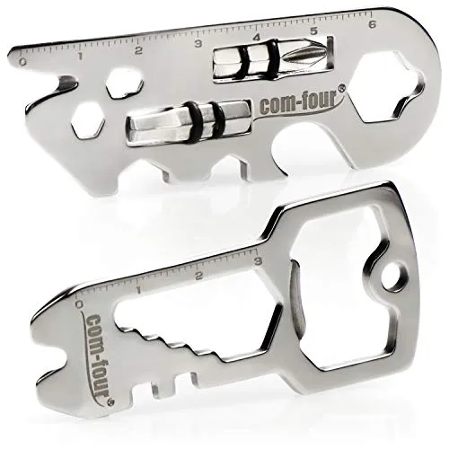 com-four® 2-teiliges Multitool-Set - Funktionswerkzeug aus Edelstahl mit 22 Funktionen - Schlüsselwerkzeug mit Flaschenöffner für Camping, Wandern, Werkstatt, Modellbau (2 Stück - Multitool A)