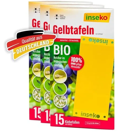 inseko 45x große Gelbtafeln – Gelbsticker gegen Trauermücken & Weiße Fliegen – 100% giftfrei – Gelbfallen für Zimmerpflanzen – Made in Germany