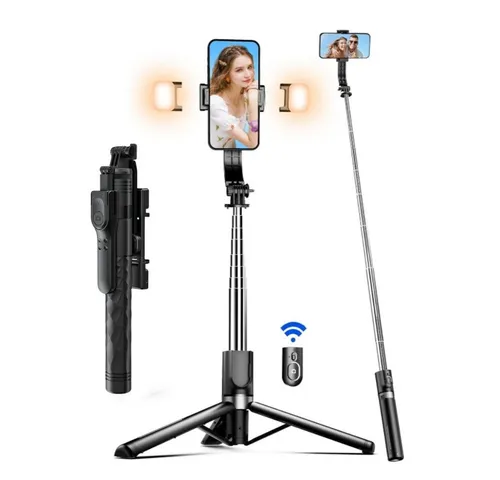 170CM Bluetooth Selfie Stick Stativ mit 2 Fülllichtern für iPhone und Android - Handy-Gadget mit abnehmbaren Fülllichtern für perfekte Fotos bei schwachem Licht, 3 Modi und 6 Farbtemperaturen, ideal für Selfies und Gruppenaufnahmen.