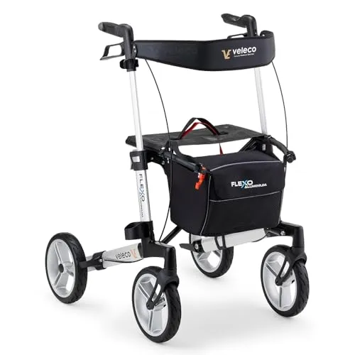 Veleco Faltbarer Aluminium-Rollator Flexo, 4-rädrig, stabil und leicht (Silber)