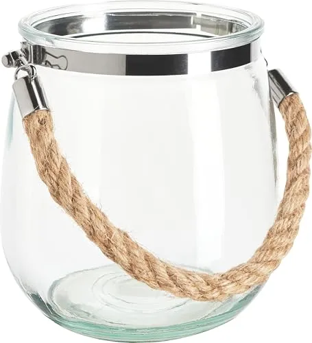 Produktbild VBS Windlicht-Glas mit Kordel, ca. H 14 cm, Dekorative Laterne für Garten, Terrasse, Innenbereich