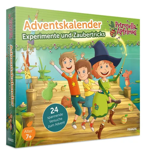 FRANZIS Adventskalender 67202 - Zaubertricks und Experimente mit Petronella Apfelmus - Adventskalender mit 24 kreativen Überraschungen, die das Zaubern lehren und basteln fördern. Ideal für Kinder ab 7 Jahren, mit ausführlicher Anleitung für spannenden Experimentierspaß.