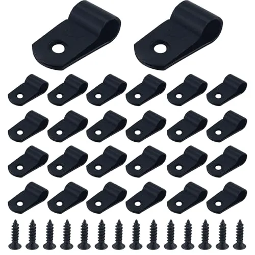 Sätze schwarzer R-Kabelklemmen, Nylon-Kabelhalter, R-förmige Kabelklemmen mit Schrauben, Kunststoff-Drahtklemmen für Drähte, Kabel, Leitungen und Kabelkanalsatz (schwarz) 132