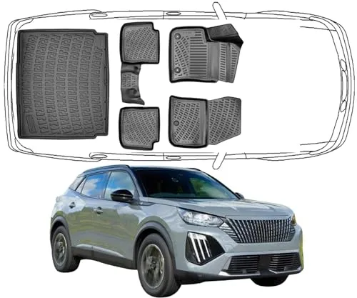 Trimak Passgenau 3D Fussmatten & Untere Kofferraumwanne Auto Set Kompatibel mit Peugeot e-2008 ab 2020 Auto Zubehör Gummimatten & Untere Kofferraumwanne Autos TPE Allwetter Geruchlos rutschfest