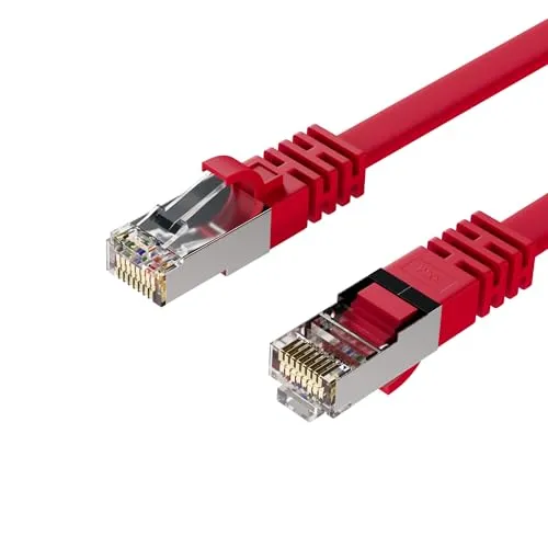 Kabelbude.eu RJ45 Flachkabel m. CAT 7 Rohkabel slim rot 3m