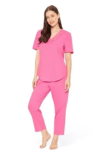 Rösch Pyjama mit Spitzendetails Pink Baumwolle/Modal 1243108 40, 10012