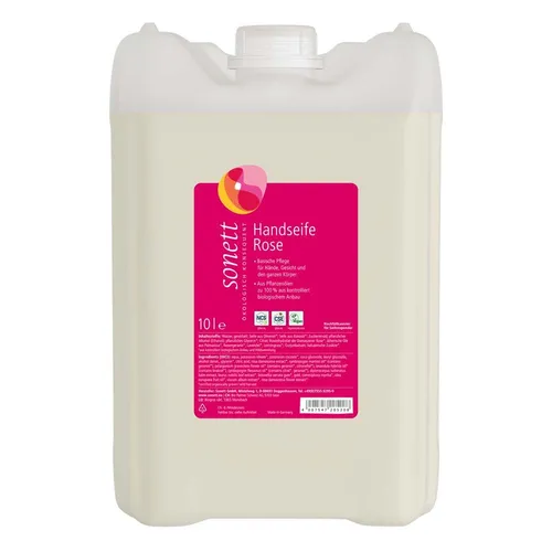 Sonett Handseife Rose, 10 Liter - Handseife aus 100% biologisch abbaubaren Pflanzenölen, ideal für basische Pflege von Händen, Gesicht und Körper - perfekt für umweltbewusste Haushalte.