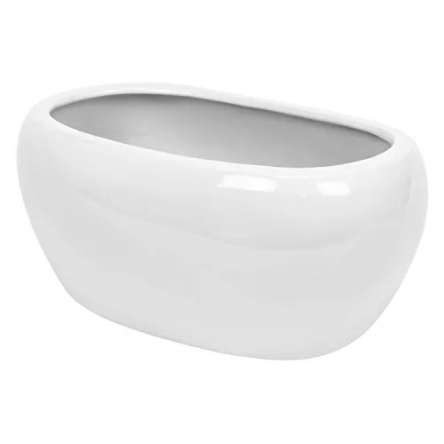 Keramik Übertopf Pflanztrog Kakteen Blumentopf Oval L 28 cm Weiss glänzend Deko