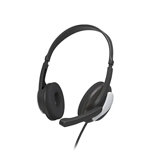 Hama PC Headset, On Ear Kopfhörer mit Mikrofon (mit Lautstärkeregler und verstellbarem Mikro, inkl. Y-Adapter 2X 3,5mm Klinke, 2m langes Kabel, für Videocalls, Homeoffice, eLearning) schwarz, Silber
