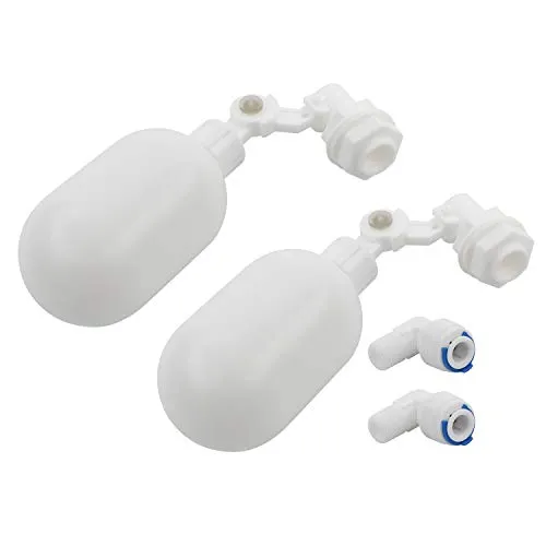 Pxyelec 2 Stück Wasserfilter Schwimmer Kugelhahn mit 6,35 mm Schnellanschluss Push in to Connect Rohrverschraubungen, verstellbares Kunststoff-Schwimmerventil für Aquarien-Wasserreiniger