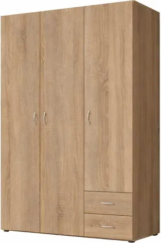 Stella Trading BASE Kleiderschrank - Zeitloser Drehtürenschrank in Eiche Sonoma Optik - Kleiderschränke mit viel Stauraum und zeitlosem Design - ideal für minimalistisches Schlafzimmer, leicht montierbar und hergestellt in der EU.
