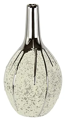Vase aus Keramik bauchig Keramikvase Dekovase Pampasgras Einzelblumen Trockenblumen Zylindervase Silber weiß matt glänzend Bodenvase Blumenvase Modern Vasen für Tischdeko Tischvase Trockenblume 24cm