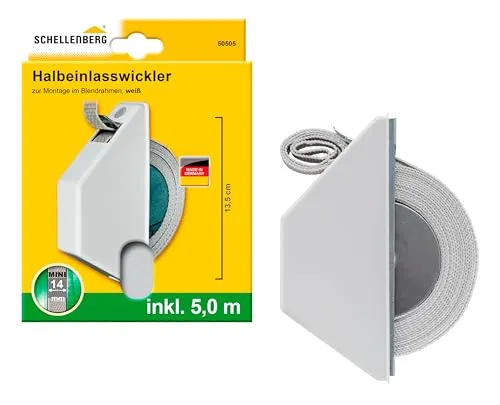 Schellenberg 50505 Halbeinlasswickler Mini - Hochwertiger Halb-Einlasswickler für Rollläden, geeignet für 14 mm Gurtbreite. Einfache Montage an Fenster- oder Türrahmen, inklusive 5 m Rollladengurt. Passt sich unauffällig jeder Wohnumgebung an.