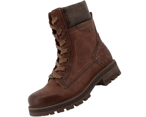 Mustang Damen TEX Stiefelette gefüttert Braun - Größe 38 - Stilvolle Damen TEX Stiefelette aus Kunstleder und Textil, ideal für den Winter. Die atmungsaktive Tex-Membrane schützt vor Nässe, während das Kunstfell-Innenfutter für wohlige Wärme sorgt. Mit breitem Blockabsatz für sicheren Halt.