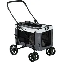PawHut 2 in 1 Hundewagen - Klappbarer Hundebuggy für Hunde & Katzen bis 10 kg - Hundewagen mit abnehmbarem Fach, ideal als flexibler Tiertransporter und perfekt für Reisen, Einkäufe oder Tierarztbesuche. Benutzerfreundlicher Klappmechanismus für einfache Transportmöglichkeiten.