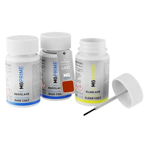 MG PRIME Autolack Lackstift Set für Volkswagen VW LH3T / H3T / 4B Kirschrot/Cherry Red Grundlack Basislack Klarlack je 50ml