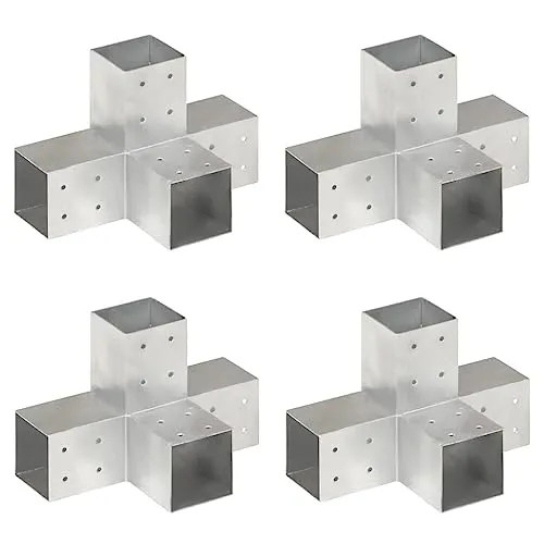 vidaXL 4x Pfostenverbinder X-Form - Stütze für Gartenbauten, ideal zur stabilen Verbindung von 4 quadratischen Holzbalken (81 mm) mit vorgebohrten Löchern für einfache Montage.