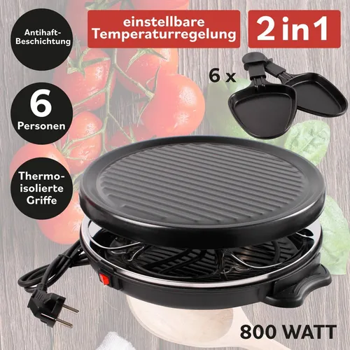 Raclette Grill Tischgrill Löwenthal 2 in 1 inkl. 6  Pfännchen 6 Personen 800W