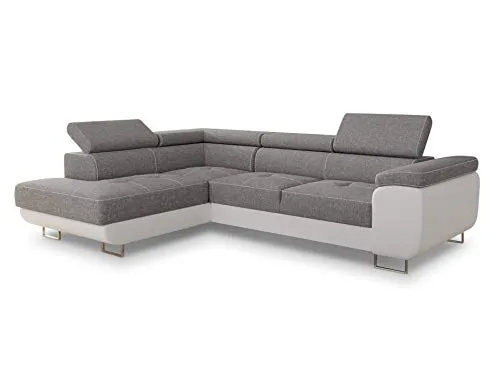 Ecksofa Caris mit Schlaffunktion - Sofas & Couches mit Schlaffunktion und Bettkasten (Schlaffläche: 195x123 cm), einstellbare Kopfstützen für optimalen Komfort und freistehendes Design.