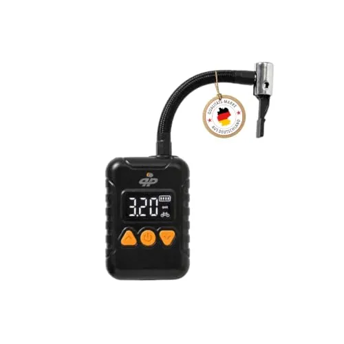Profi-Partner Mini Akku-Luftpumpe, 10,3 Bar/150 PSI, Reifendruckprüfer | Elektrische Fahrradpumpe mit Autostopp, digital, 170 g leicht, für E-Bike, Kinderwagen, Bälle