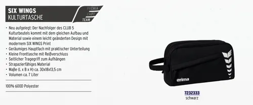 Erima Six Wings Kulturtasche 7232333 Washbag Waschbeutel Sport Urlaub Reise NEU!